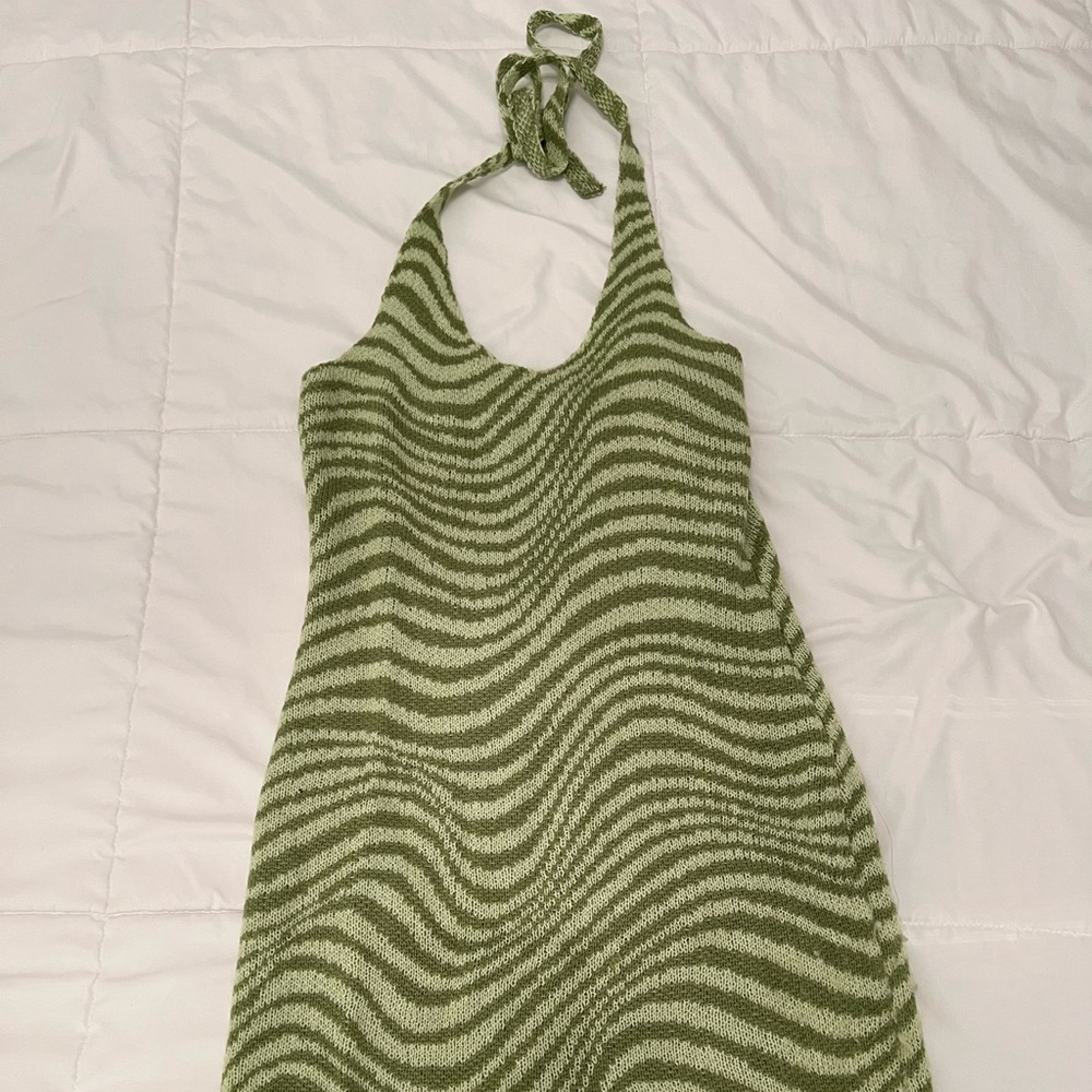 Green knitted mini halter dress